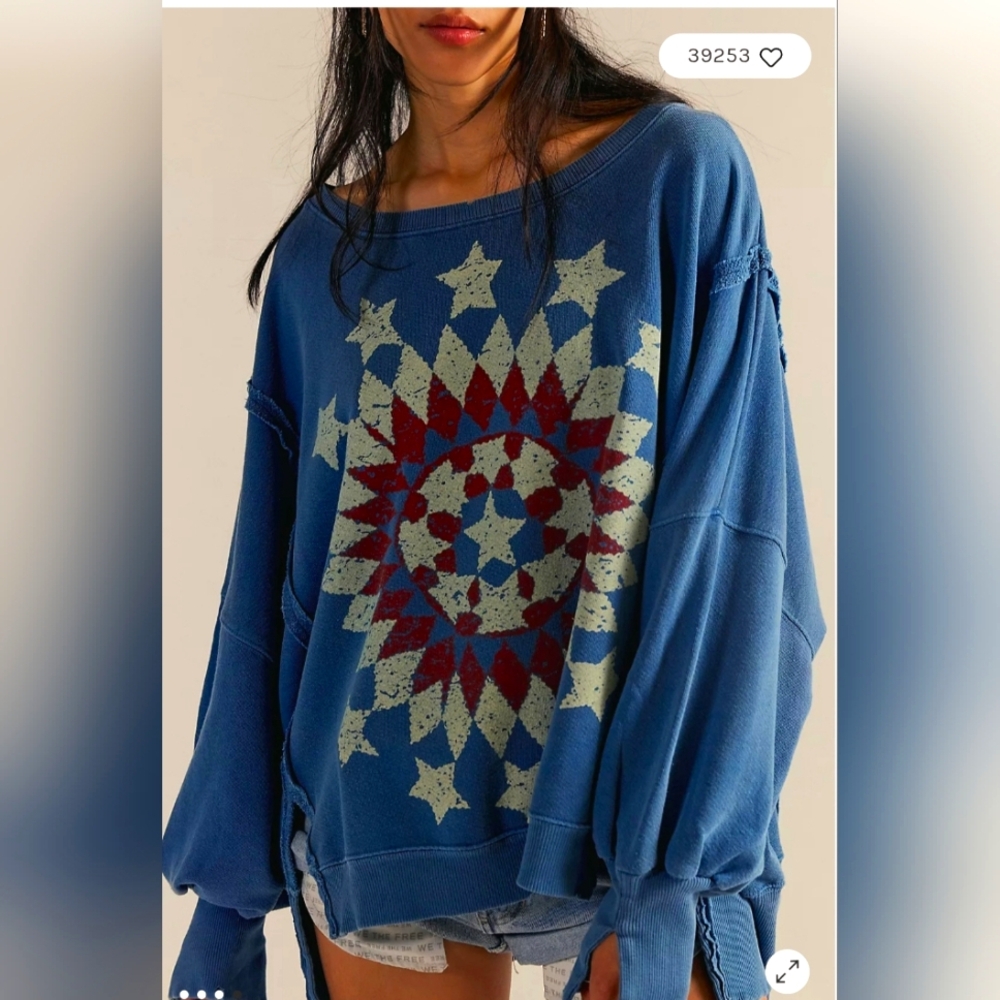 NWOT Free People Graphic Camden Ink Blue Combo - Picture 4 of 12